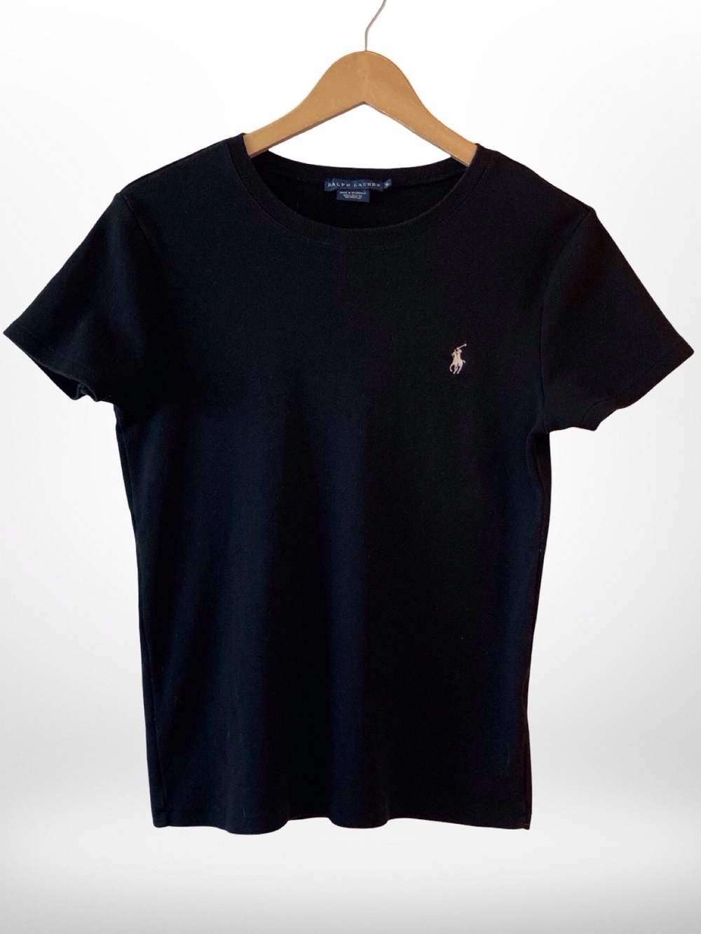 Ralph Lauren Fitted Crewneck Tee | Women's XL | Black | 100% Cotton | White Pony
